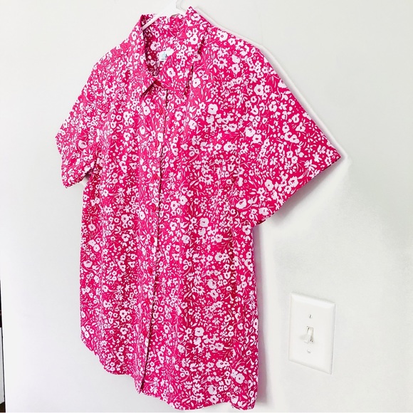 Denim & Co. Printed Button Front Shirt in Magenta Floral, Size M - Picture 9 of 13